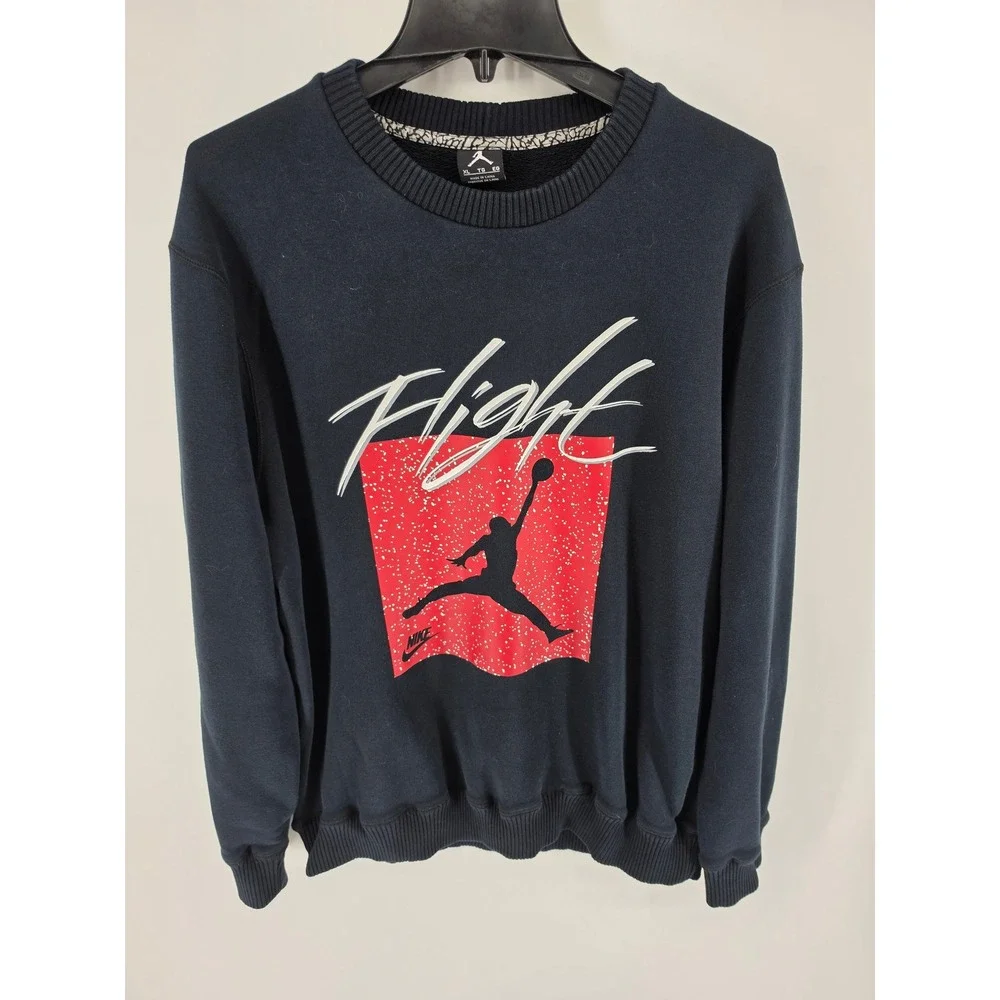 Jordan Flight Mens Black Graphic Crewneck Sweatshirt Jumpman Fleece XL
